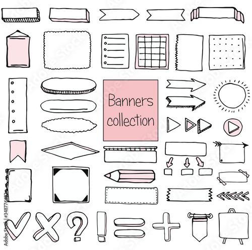 Doodles bullet journal banners and elements for notebook, diary and planner.