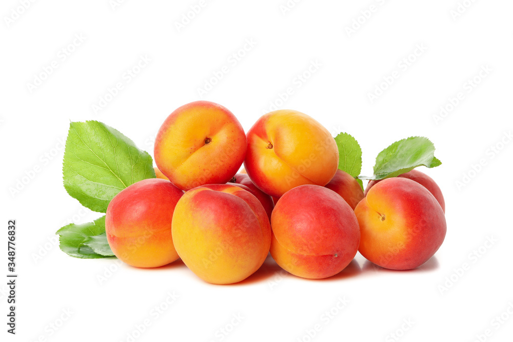 Fresh tasty apricots isolated on white background Fresh tasty apricots isolated on white background