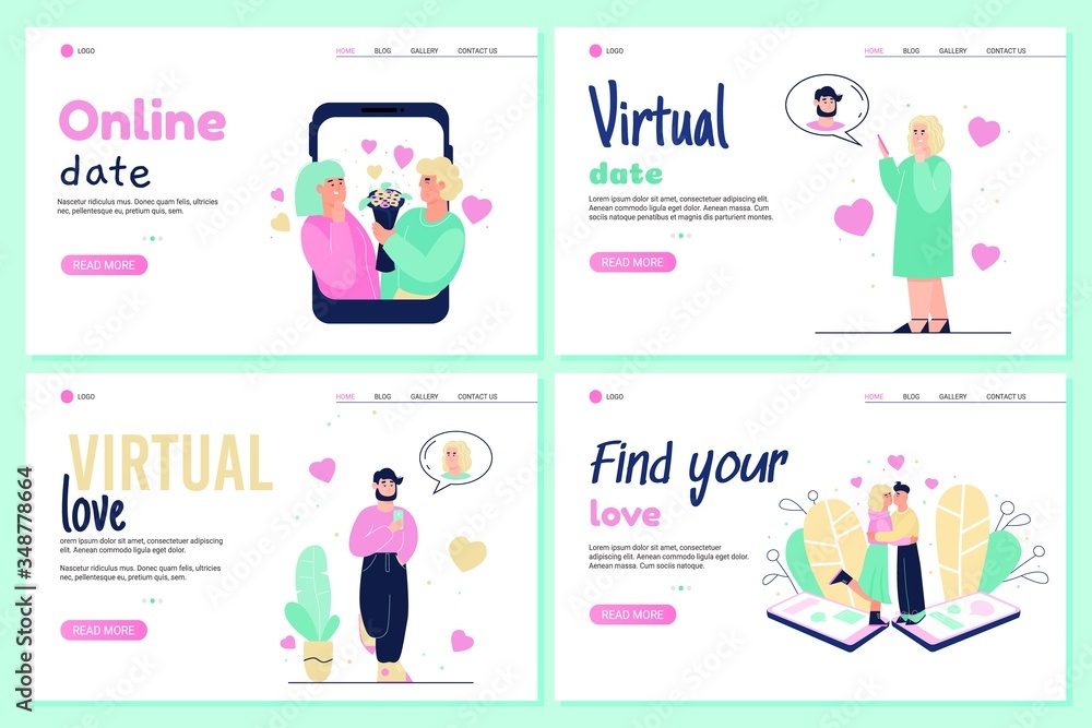 Online dating banner set - social media website for virtual love and relationship