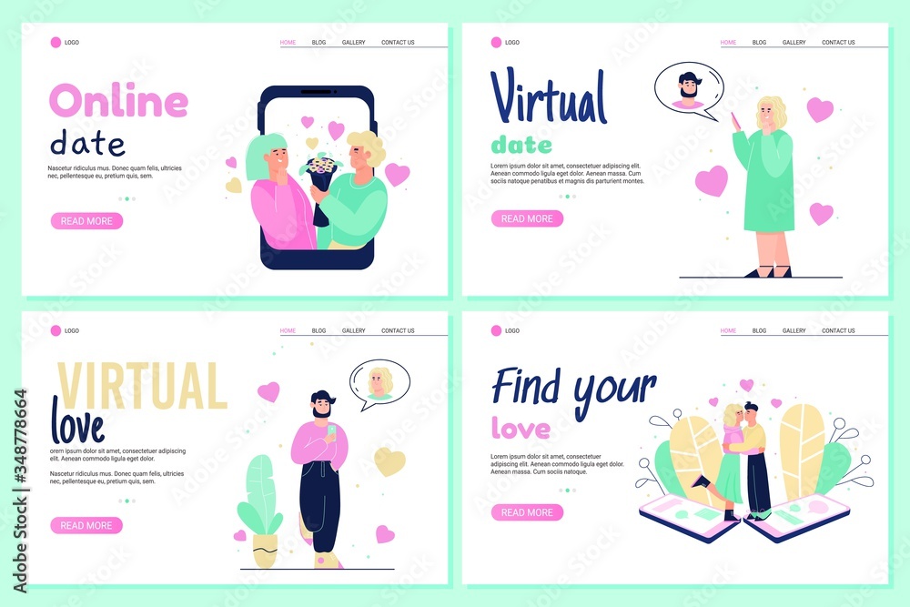Online dating banner set - social media website for virtual love and relationship Online dating banner set - social media website for virtual love and relationship