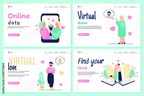 Online dating banner set - social media website for virtual love and relationship
