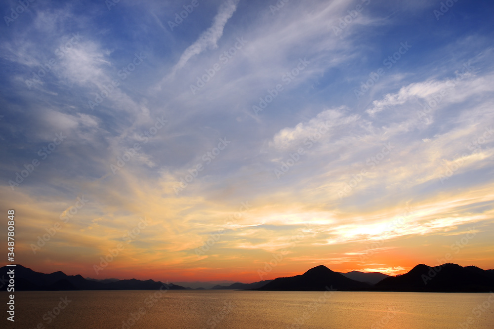 The sky at the lake in the twilight after sunset. The sky at the lake in the twilight after sunset.