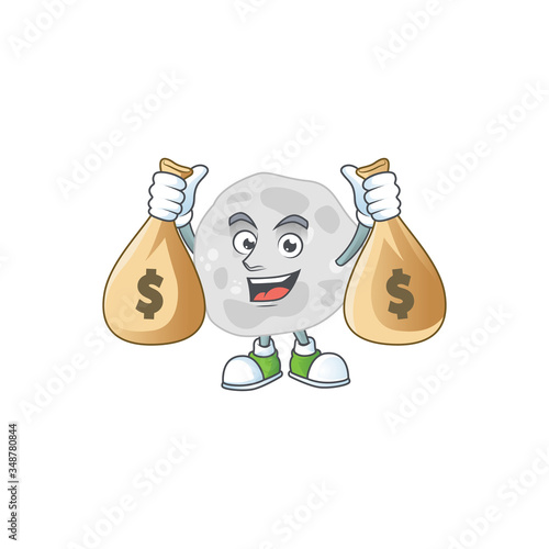 A humble rich fibrobacteres caricature character design with money bags photo