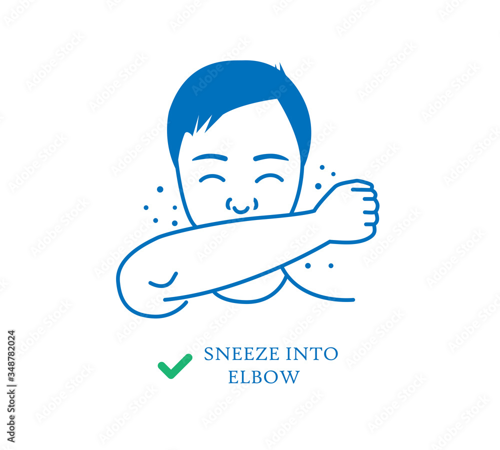 sneeze into elbow icon.Sneeze or Cough into your elbow vector isolate