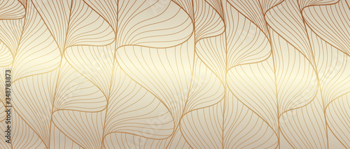 Luxury golden wallpaper. Line arts background, Art Deco Pattern, Vip invitation background texture for print, fabric, packaging design, invite. Vintage vector illustration