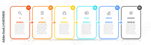 Vector infographic elements thin line design label with icons. Business concept with 6 options, steps. Can be used for workflow diagram, info chart, graph.