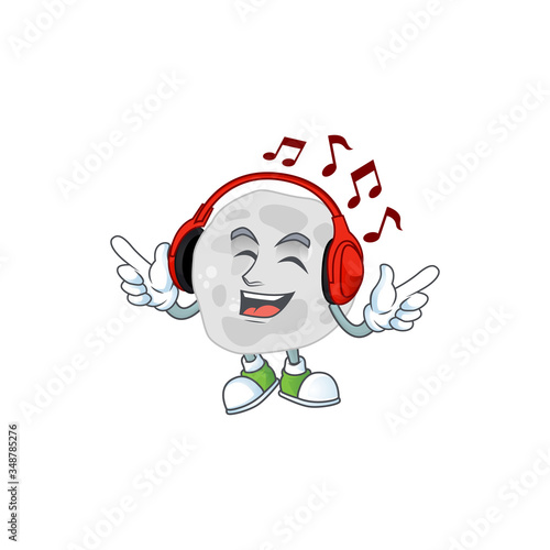 Cartoon drawing design of fibrobacteres listening to the music with headset