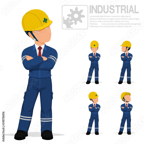 An industrial worker is folding arm on transparent background