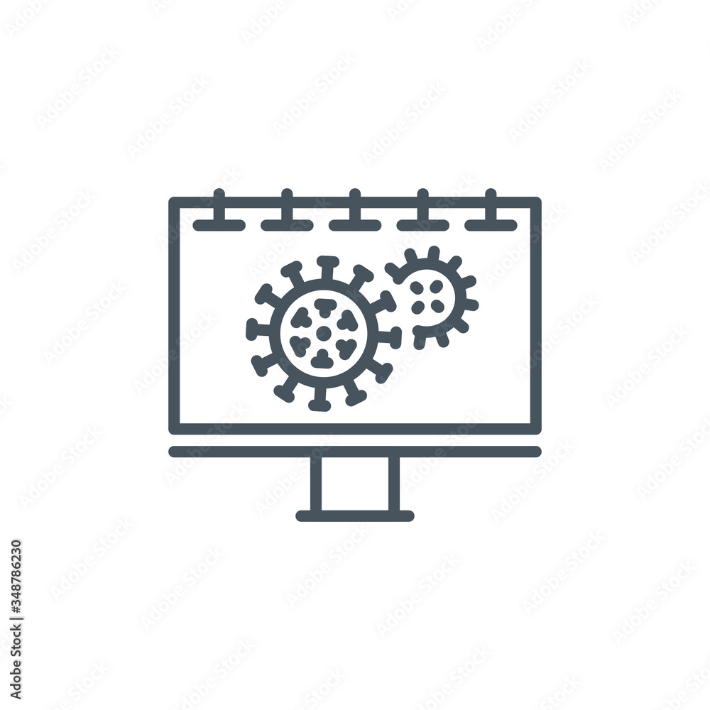 infographic Coronavirus single line icon isolated on white background. Perfect outline symbol flip chart information Covid 19 pandemic banner. Quality design element with editable Stroke