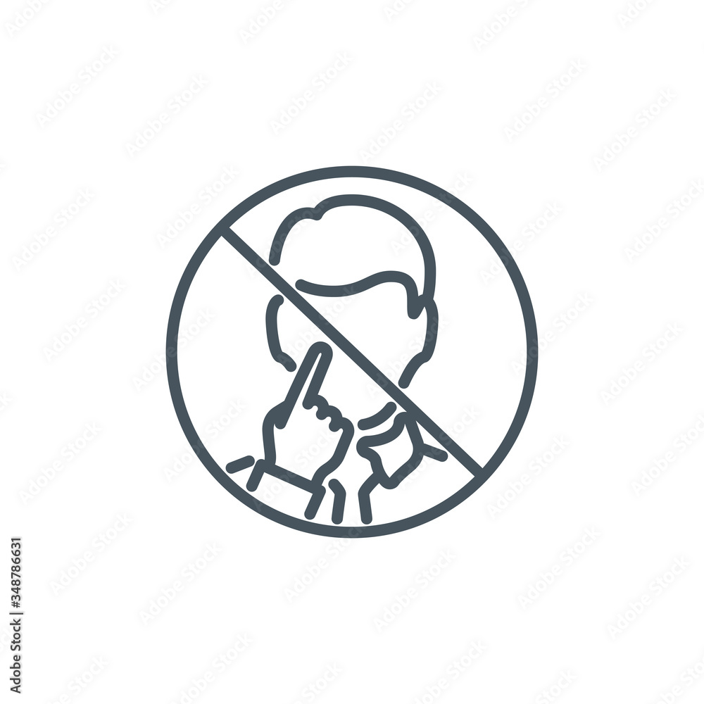 do not touch the face single line icon isolated on white. Perfect outline symbol Prevention Coronavirus Covid 19 pandemic banner. Quality design warning element with editable Stroke do not touch the face single line icon isolated on white. Perfect outline symbol Prevention Coronavirus Covid 19 pandemic banner. Quality design warning element with editable Stroke