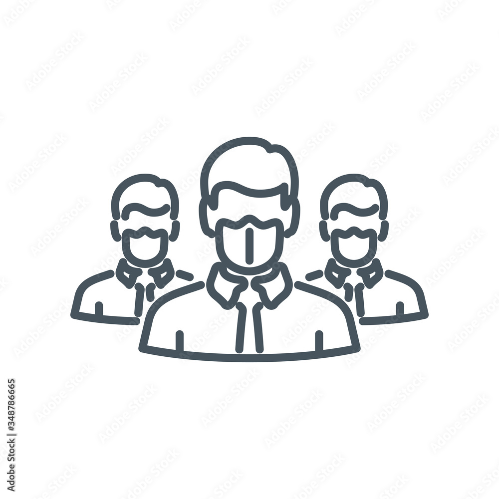 crowd of men in medical mask single line icon isolated on white. Perfect outline symbol Prevention Coronavirus Covid 19 disease pandemic banner. Quality design element quarantine with editable Stroke