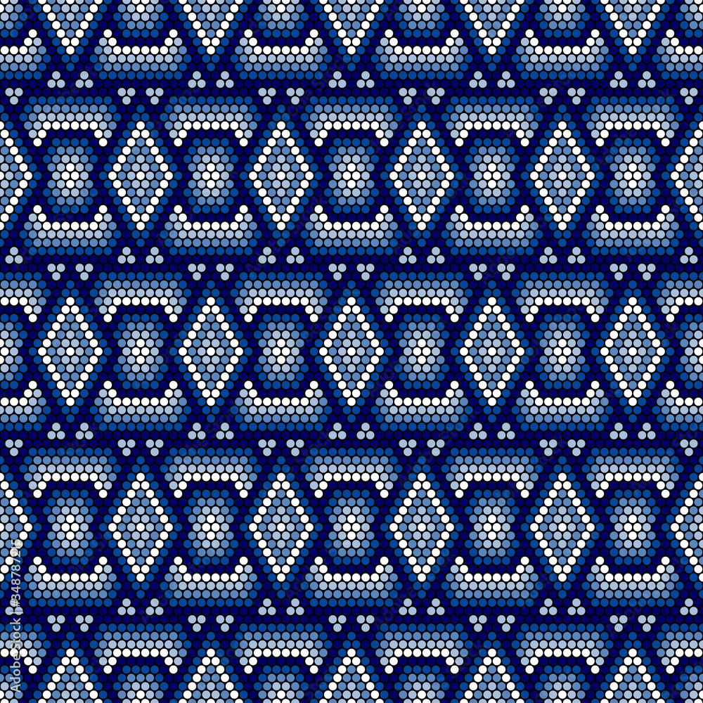 Abstract Huichol Art in Navy Blue