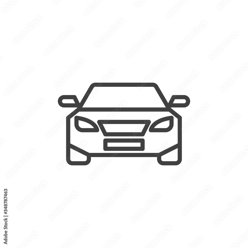 Car, front view line icon. Automobile linear style sign for mobile concept and web design. Vehicle, car outline vector icon. Transportation symbol, logo illustration. Vector graphics