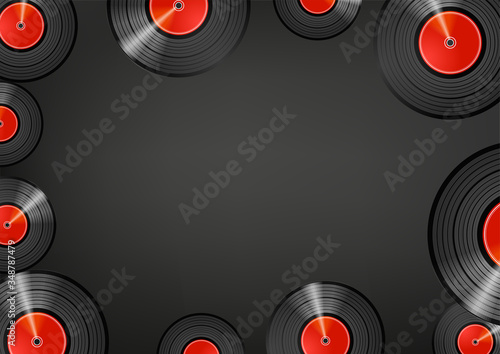 Retro vinyl discs wallpaper. Social media message vector background. Copy space for a text