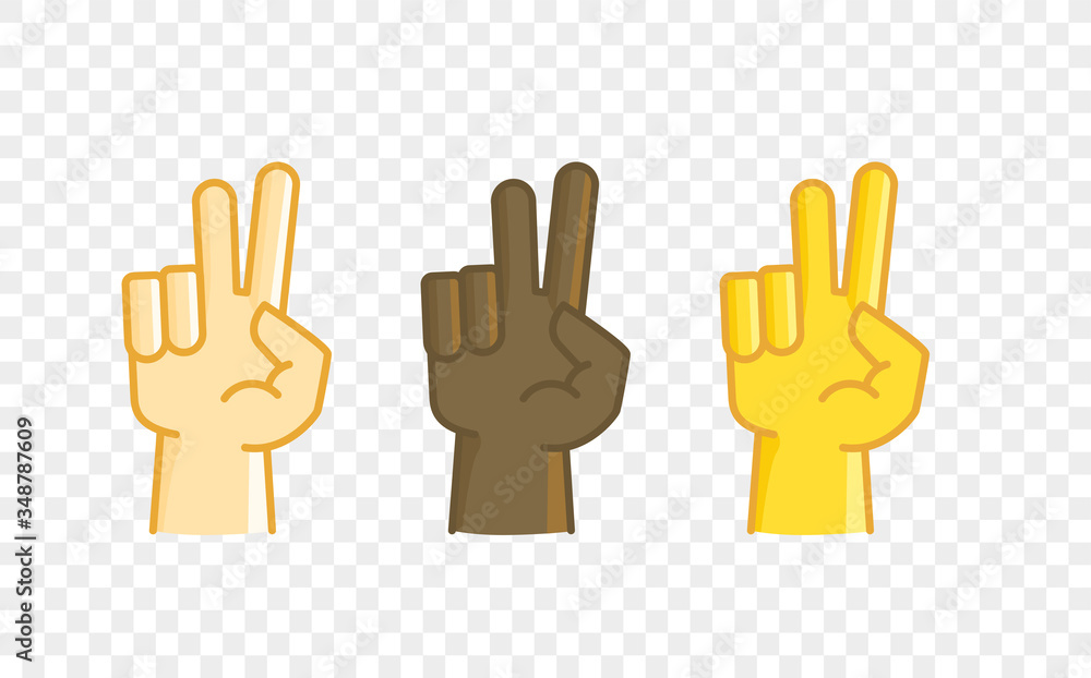 Fototapeta premium Different color hand gesture comic style vector icon. Two fingers