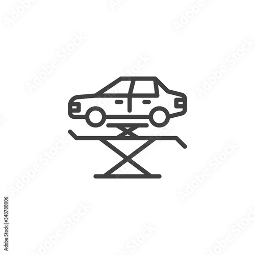 Car lift line icon. Auto workshop linear style sign for mobile concept and web design. Car repair outline vector icon. Symbol, logo illustration. Vector graphics