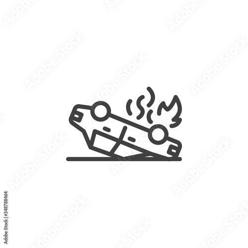 Overturned car line icon. linear style sign for mobile concept and web design. Car accident outline vector icon. Auto insurance symbol, logo illustration. Vector graphics