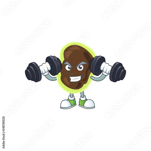 Caricature picture of firmicutes exercising with barbells on gym
