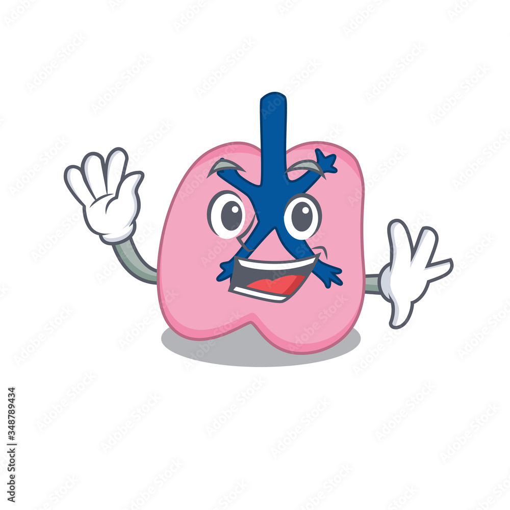 A charming lung mascot design style smiling and waving hand A charming lung mascot design style smiling and waving hand