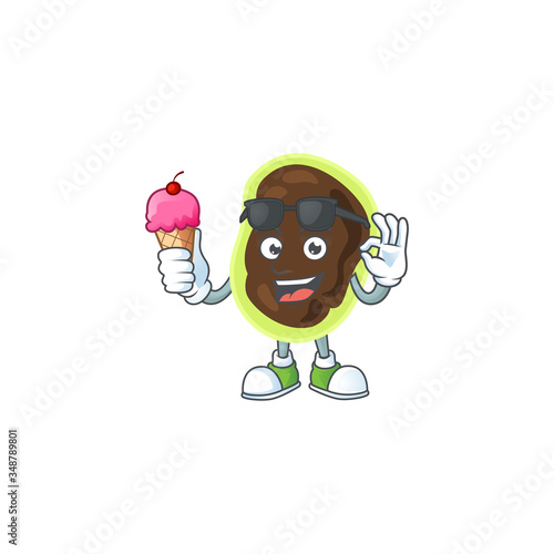 Happy face of firmicutes cartoon mascot having an ice cream