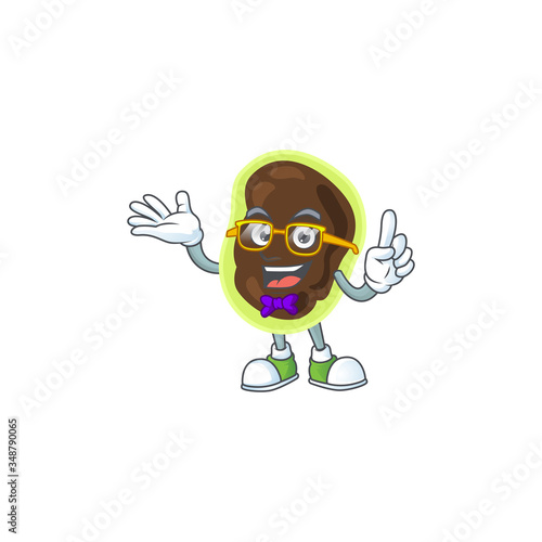 Cartoon character design of nerd firmicutes with weird glasses