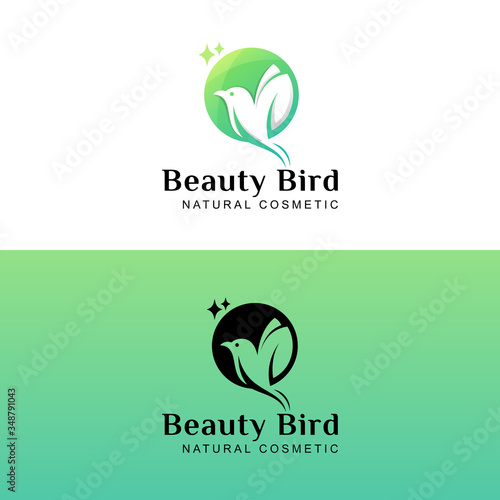 Beauty bird fly natural cosmetic logo design vector two version