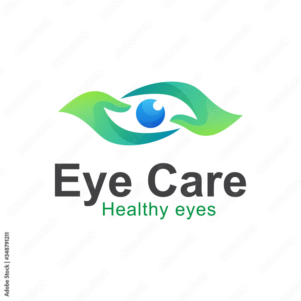 Hand eye care healthy eyes gradient logo, medical eye logo template Hand eye care healthy eyes gradient logo, medical eye logo template