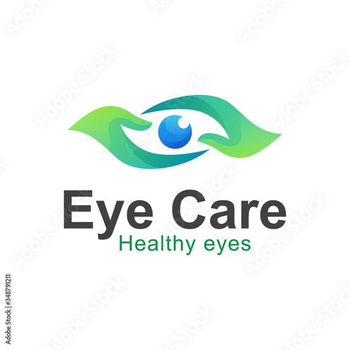 Hand eye care healthy eyes gradient logo, medical eye logo template
