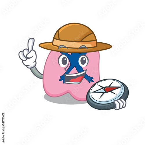 mascot design concept of lung explorer using a compass in the forest