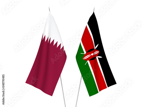 National fabric flags of Kenya and Qatar isolated on white background. 3d rendering illustration.
