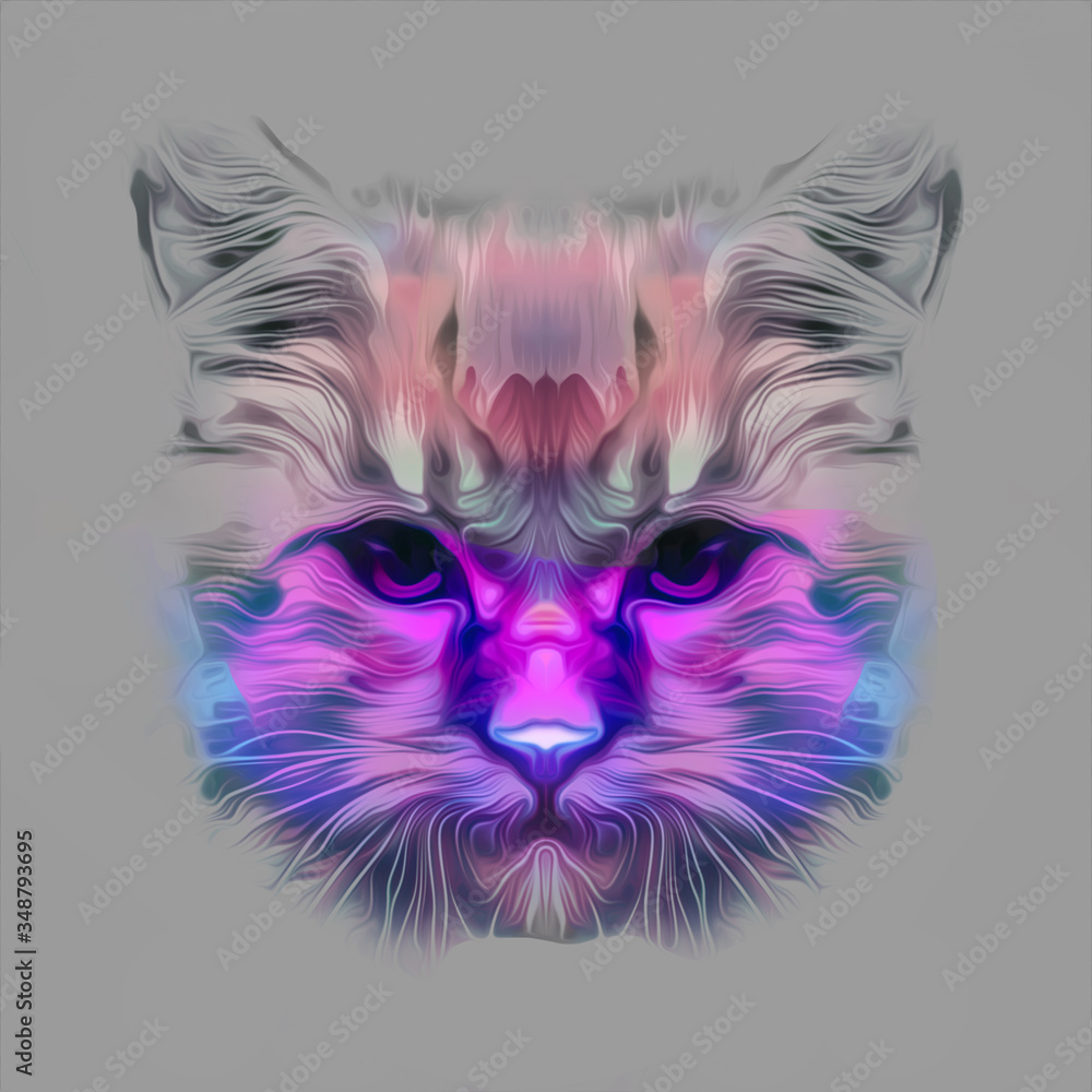 Cat head colorful art illustration 