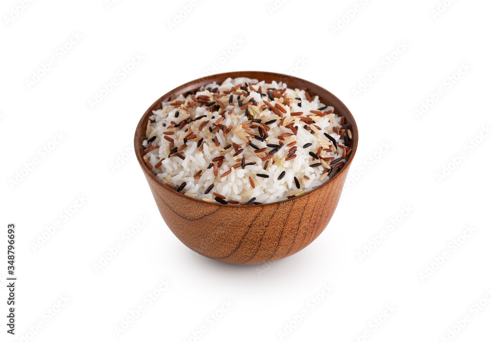 Thai raw organic rice red on white background  