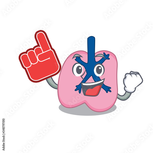 Lung in cartoon drawing character design with Foam finger