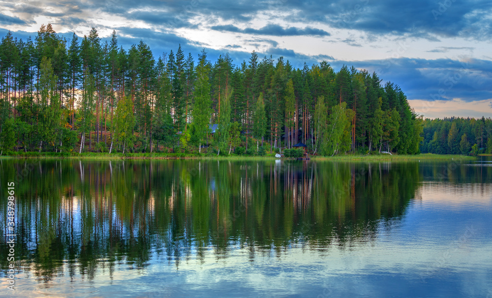 Forest symmetric reflection on a lake in Finland