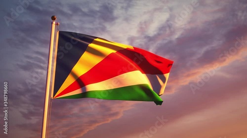 Seychelles waving flag at sunset or sunrise - animation footage photo