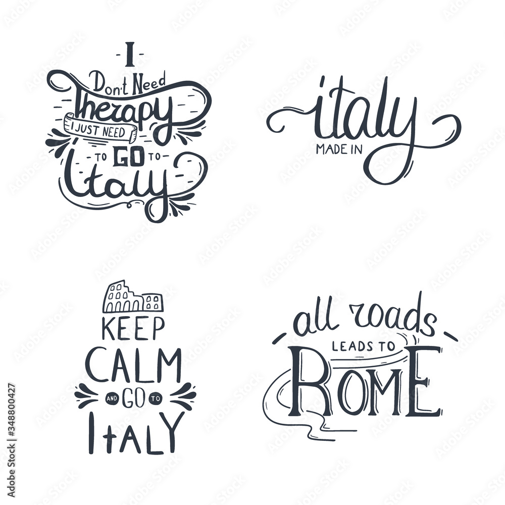 Italy hand draw lettering. Italian qoute. Vector illustration.