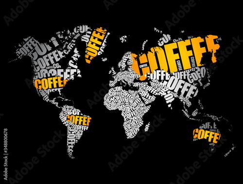 COFFEE word cloud in shape of World Map, concept background