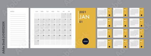 Calendar 2021 template planner vector diary in a minimalist style