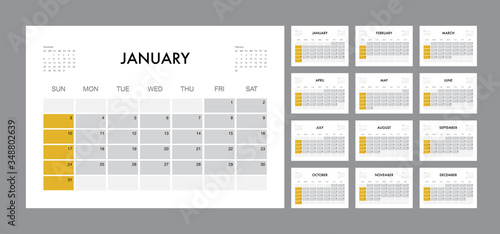 Calendar 2021 template planner vector diary in a minimalist style