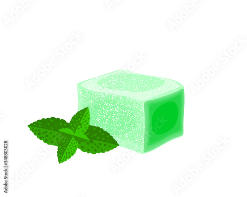 Turkish delight, lokum. Traditional oriental sweet candy with mint. Vector illustration cartoon icon isolated on white.