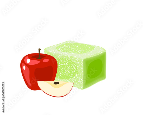 Turkish delight, lokum. Traditional oriental sweet candy with apple. Vector illustration cartoon icon isolated on white.