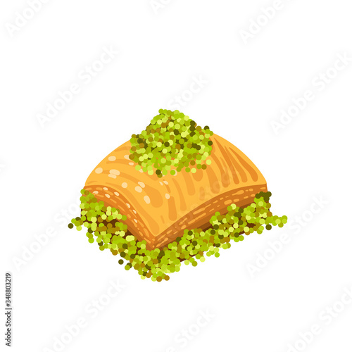 Baklava, turkish sweet dessert, vector illustration cartoon icon isolated on white.