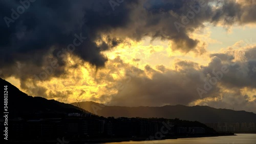 Time lapse of sky and clouds sunset over mountain storm clouds
