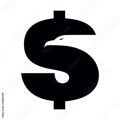 American currency or dollar symbol with eagle profile - vector icon for apps and websites.