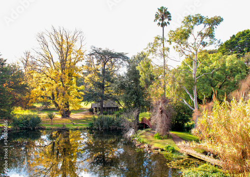 Rippon Lea Estate Mansion Gardens and lake on an Autumn day