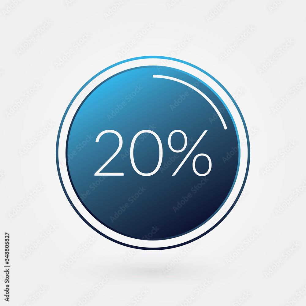 20 percent circle chart, isolated symbol. Vector blue gradient element. Infographic sign. Illustration, icon for business, finance, report, web design, downloading 20 percent circle chart, isolated symbol. Vector blue gradient element. Infographic sign. Illustration, icon for business, finance, report, web design, downloading