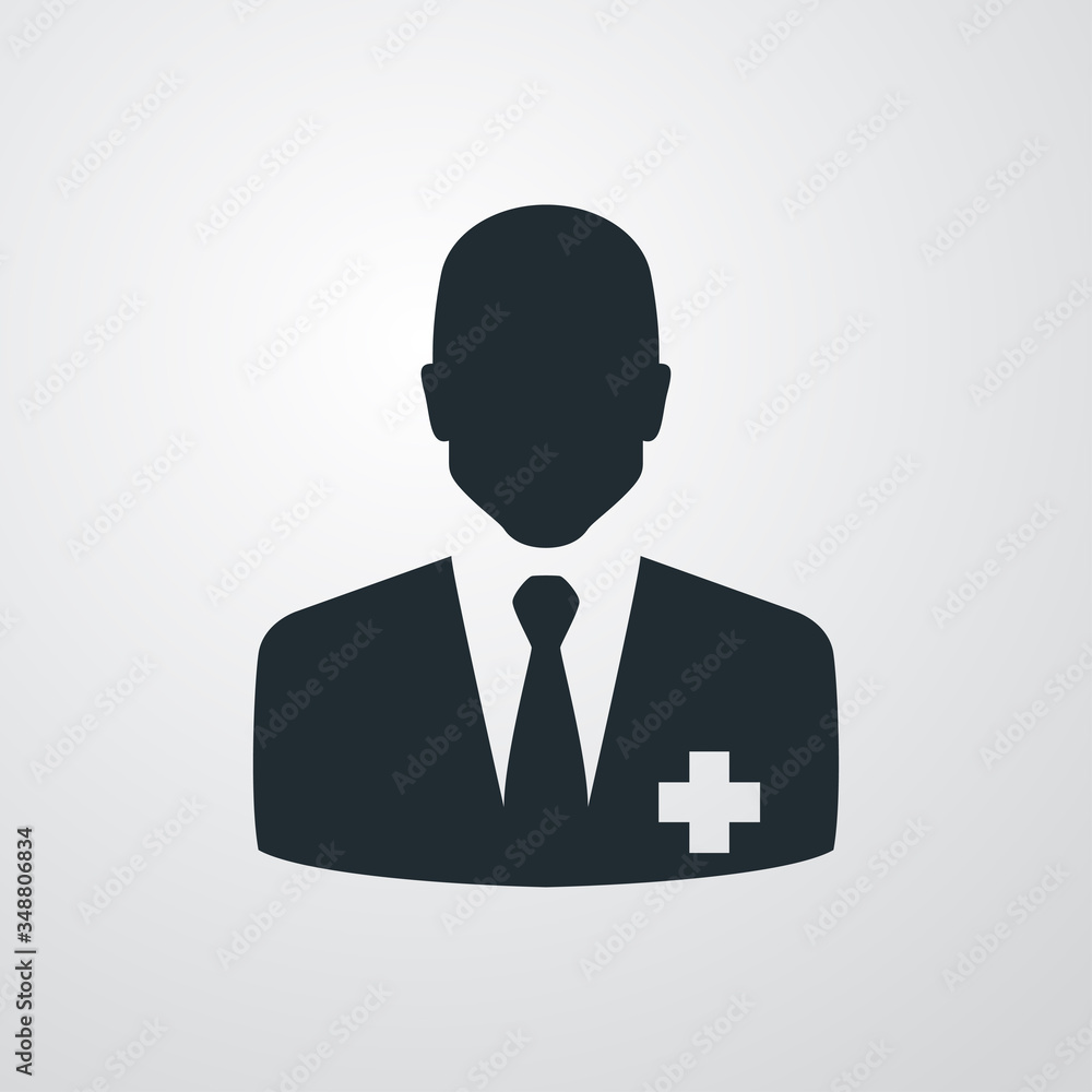 Símbolo asistencia sanitaria. Icono plano médico en fondo gris Símbolo asistencia sanitaria. Icono plano médico en fondo gris