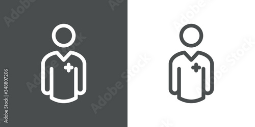 Símbolo asistencia sanitaria. Icono plano lineal médico en fondo gris y fondo blanco