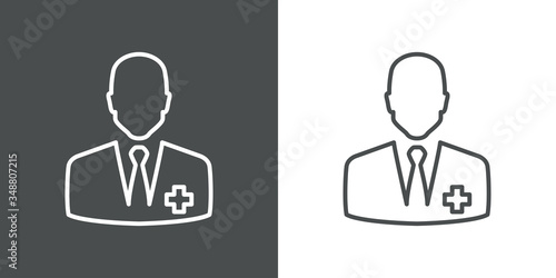 Símbolo asistencia sanitaria. Icono plano lineal médico en fondo gris y fondo blanco