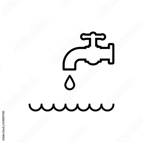 Símbolo agua potable. Icono plano lineal grifo de agua con gota en color negro